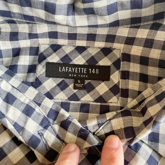 Lafayette 148 Women’s Button Down Gingham Collared Top - Picture 9 of 10